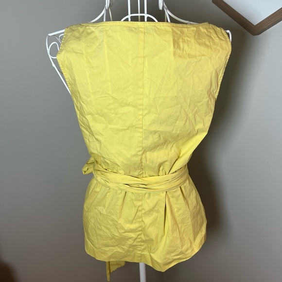 Escada Women's Size 34 Sleeveless Tie Front Wrap Blouse Cotton Blend Peridot Bow - Picture 5 of 8